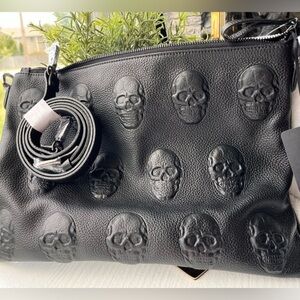 IO Pell Black Skull Embossed Crossbody Bag NWT​